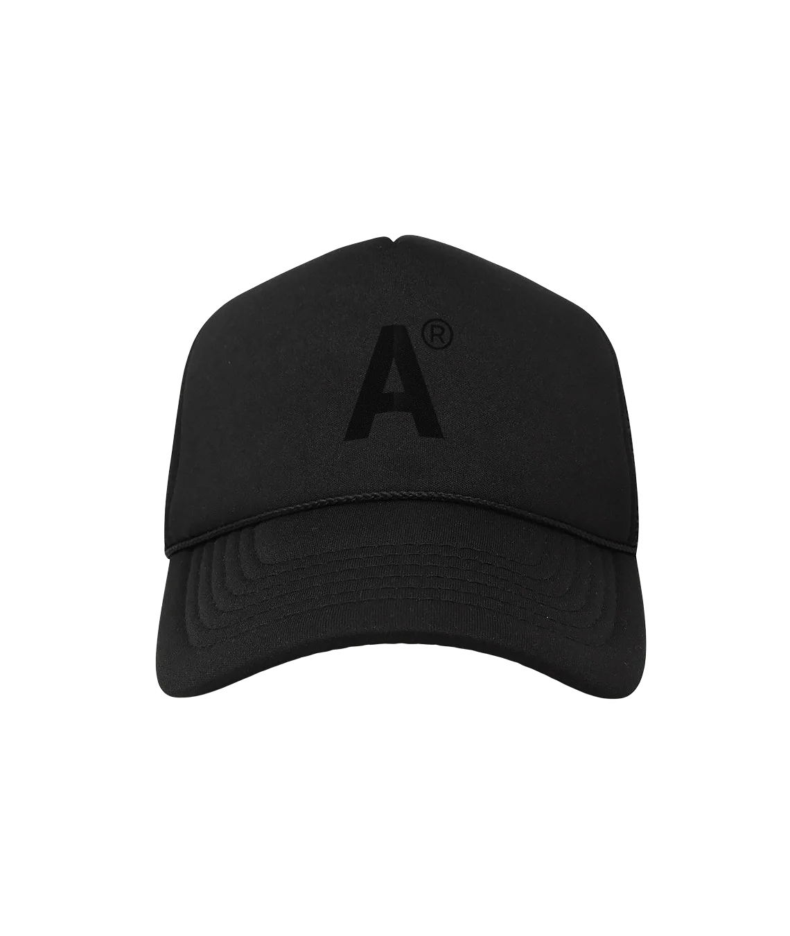 Black cap with a logo on a white background