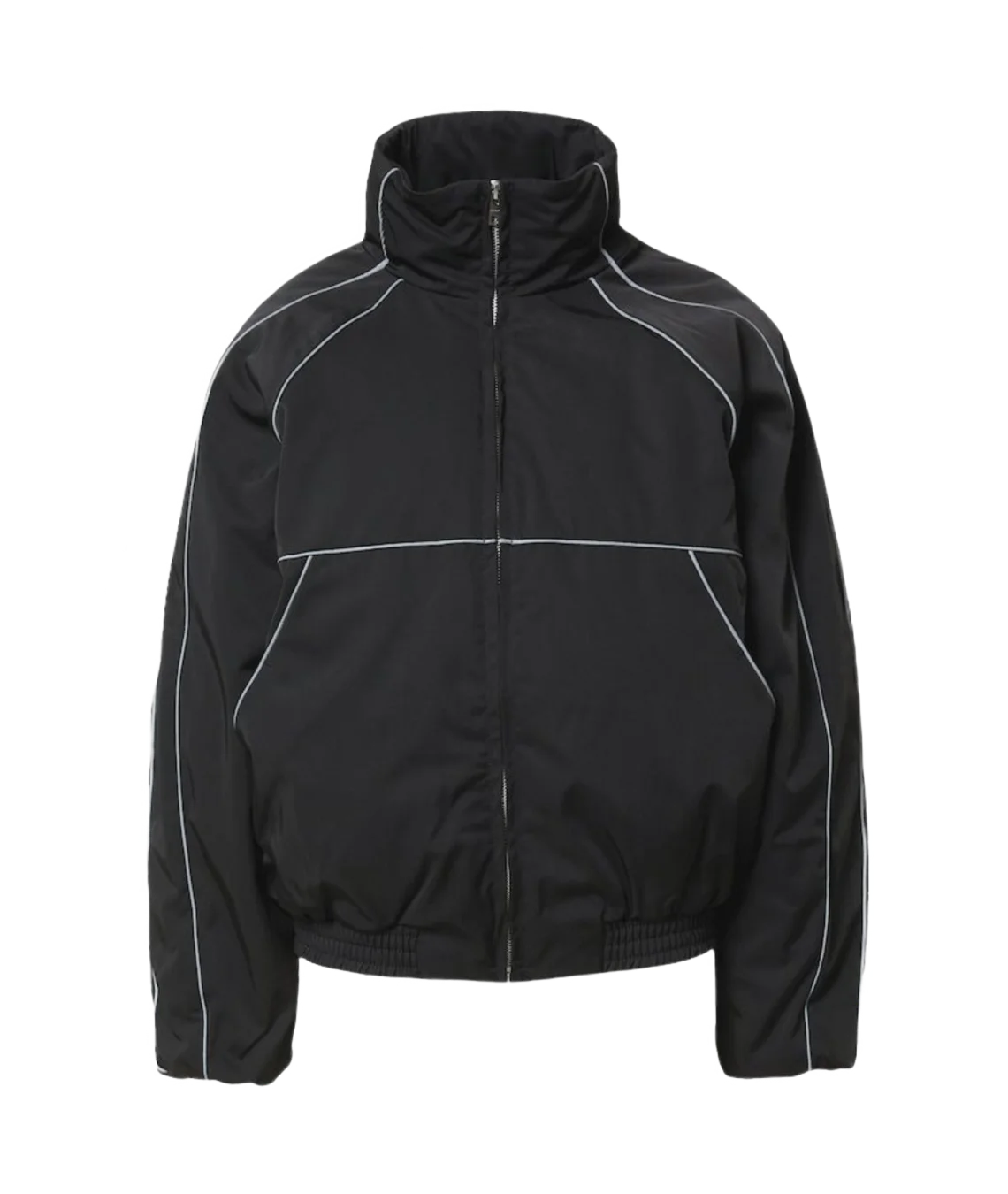 Black jacket with white accents on a white background