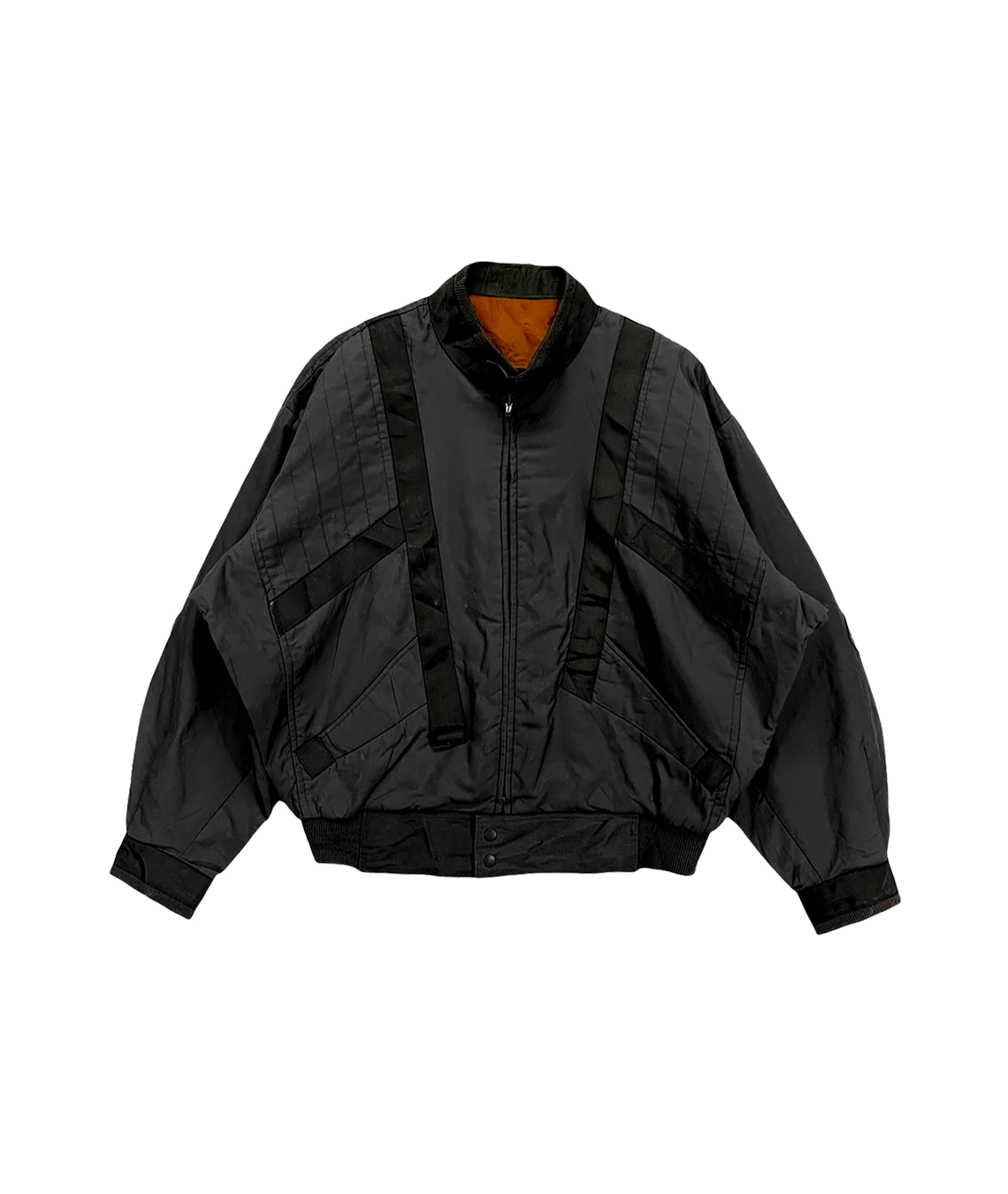 Black jacket with orange lining on a transparent background