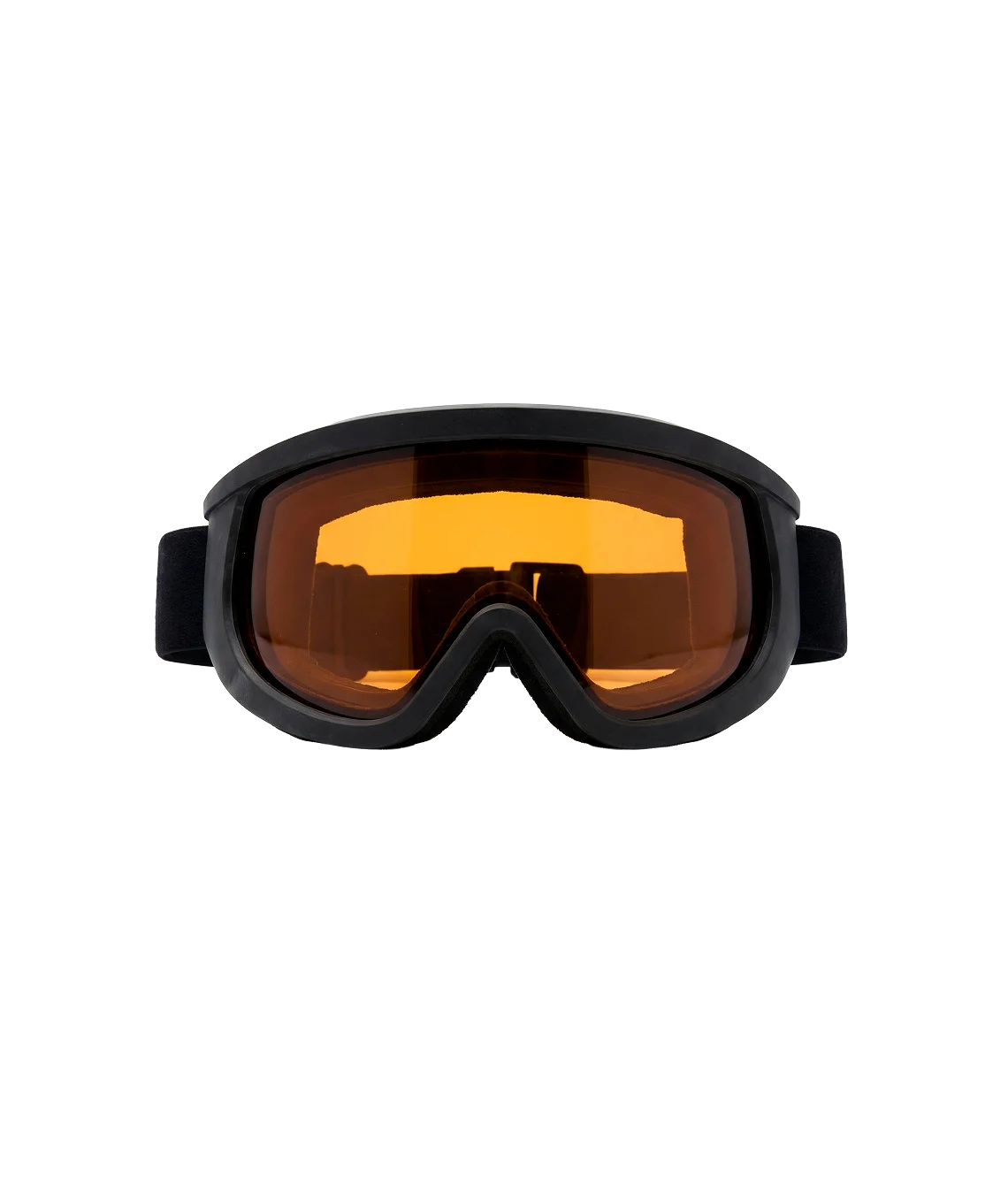 Black goggles with orange lenses on a white background