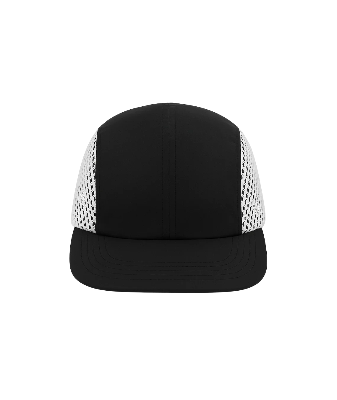 Black cap with white mesh back on a white background