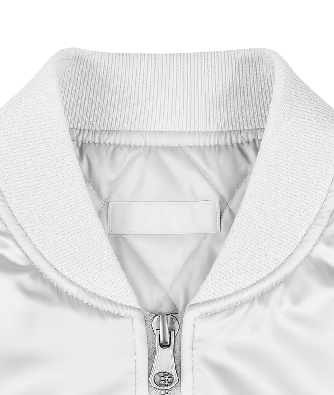 Close-up of a white jacket with a zipper on a transparent background