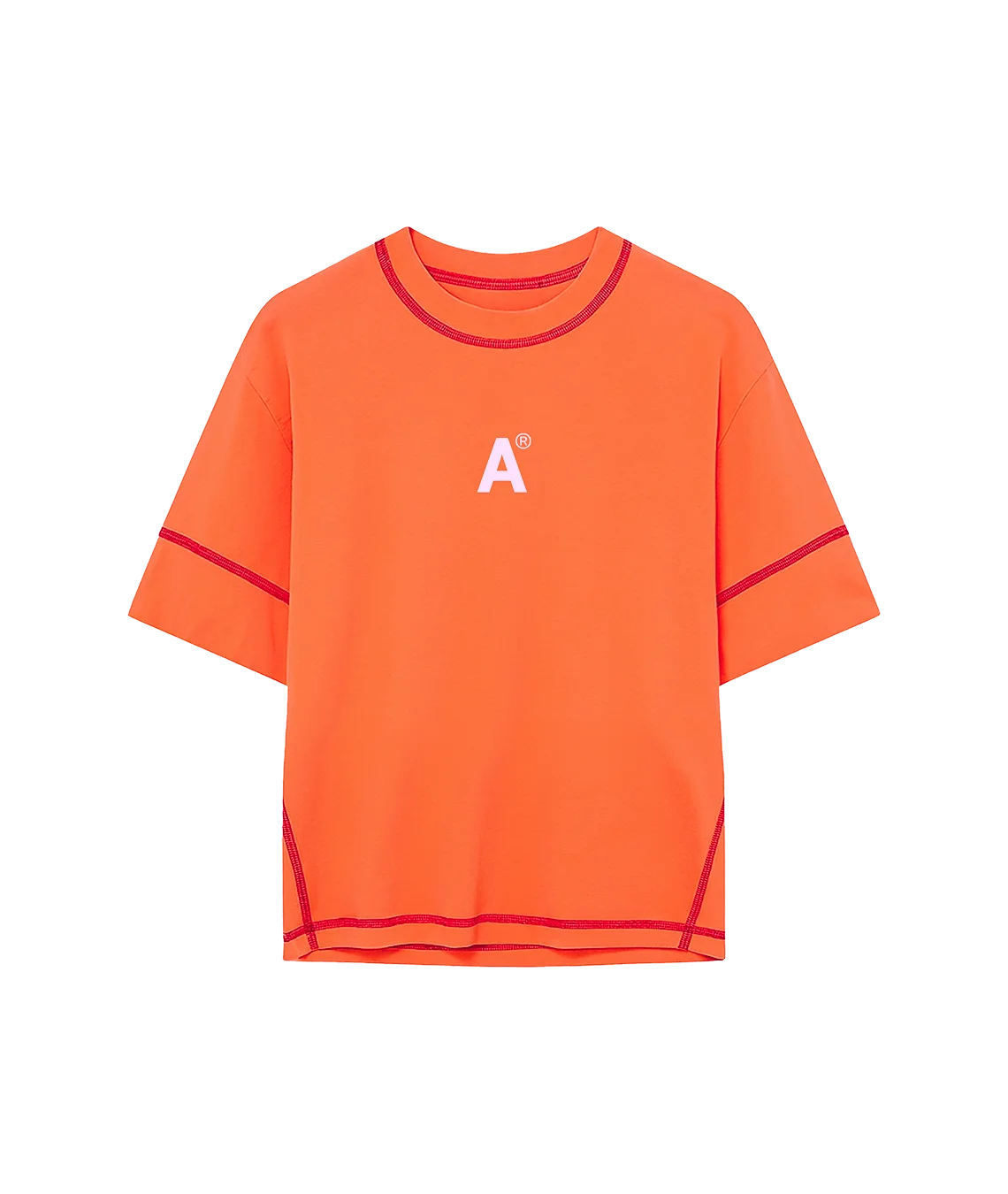 Orange shirt with a logo on a white background