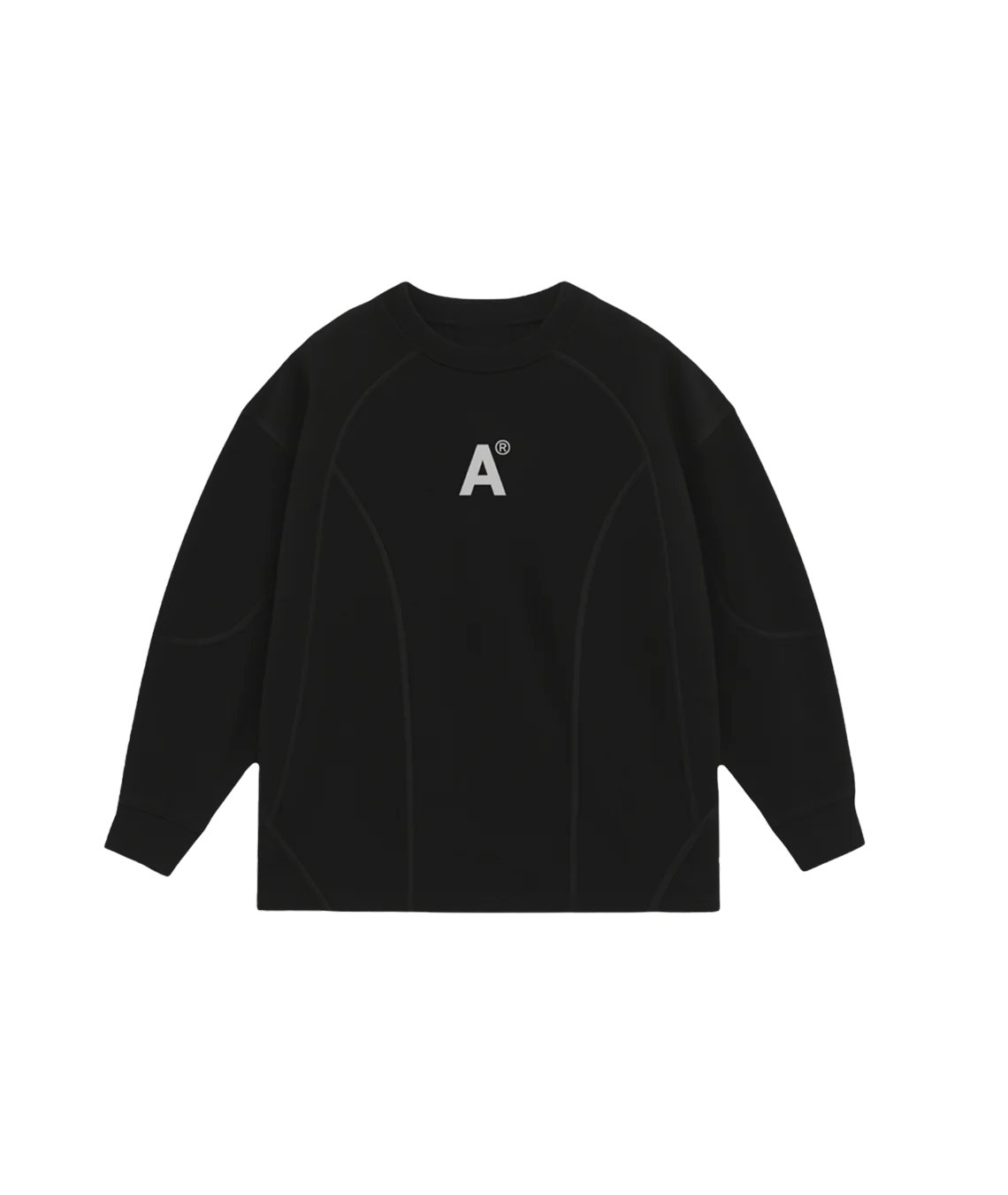 Black long-sleeve shirt with a logo on a white background