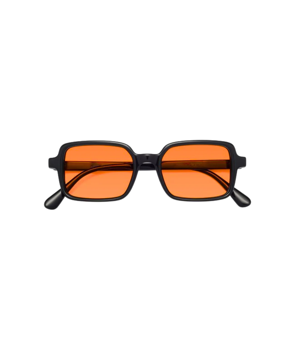 Retro-style square sunglasses with a thick black frame and vibrant orange tinted lenses, shown against a plain white background.