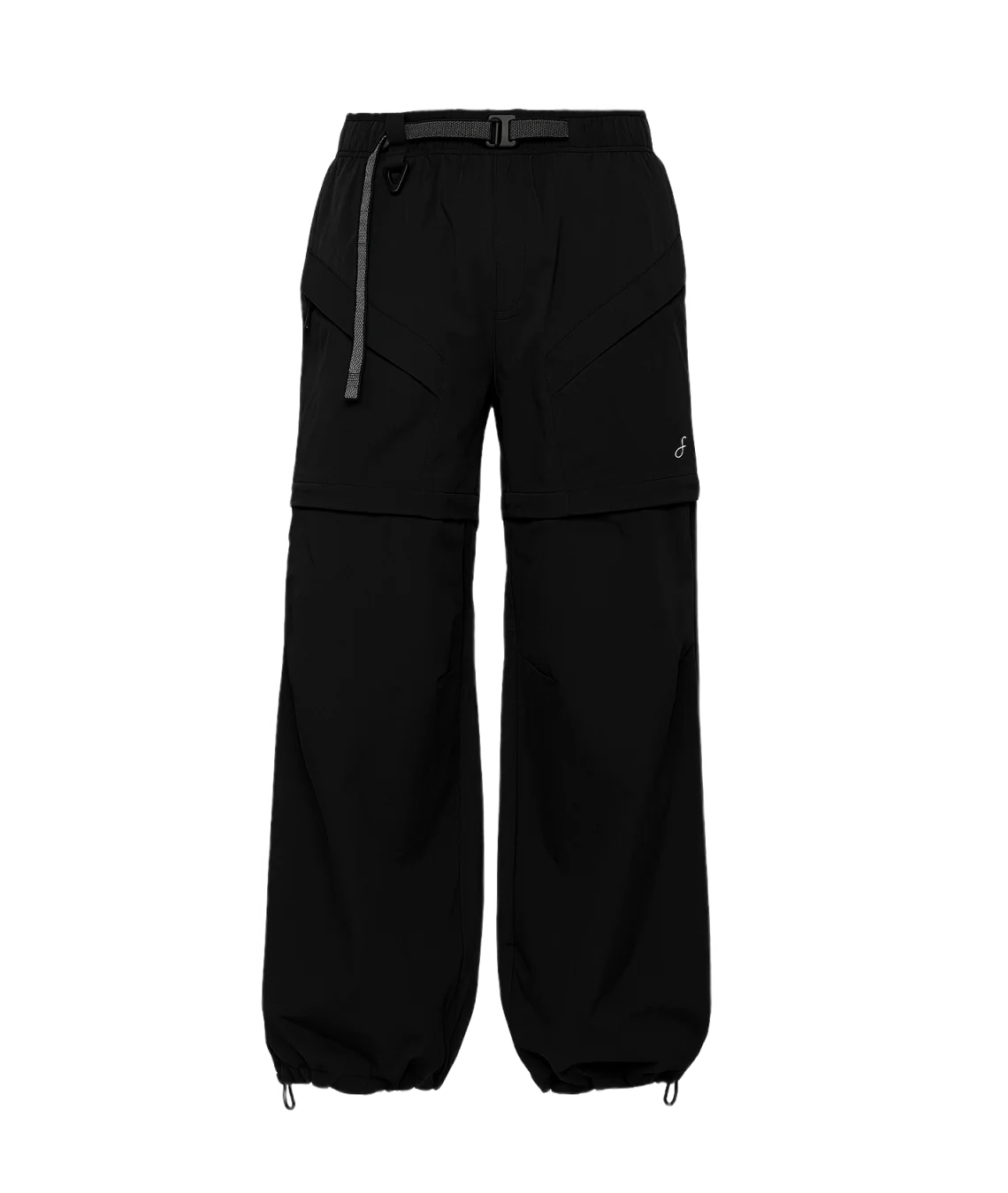 Black pants with zippers on a white background