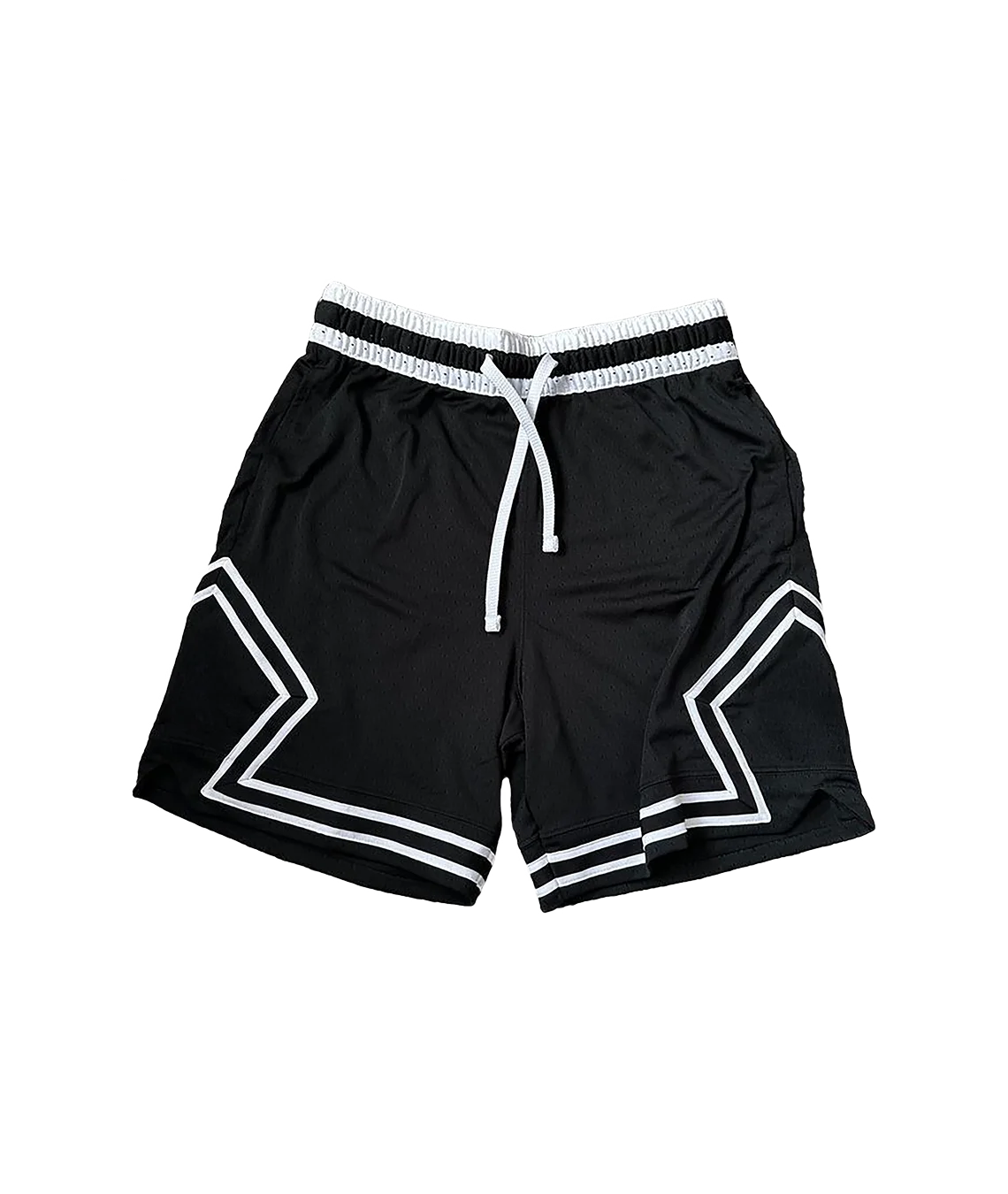 Black shorts with white accents on a white background