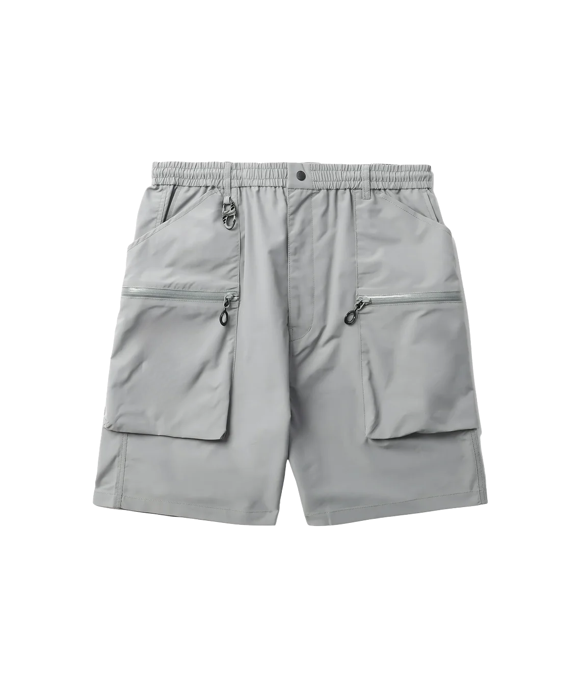 Gray shorts with multiple pockets on a white background