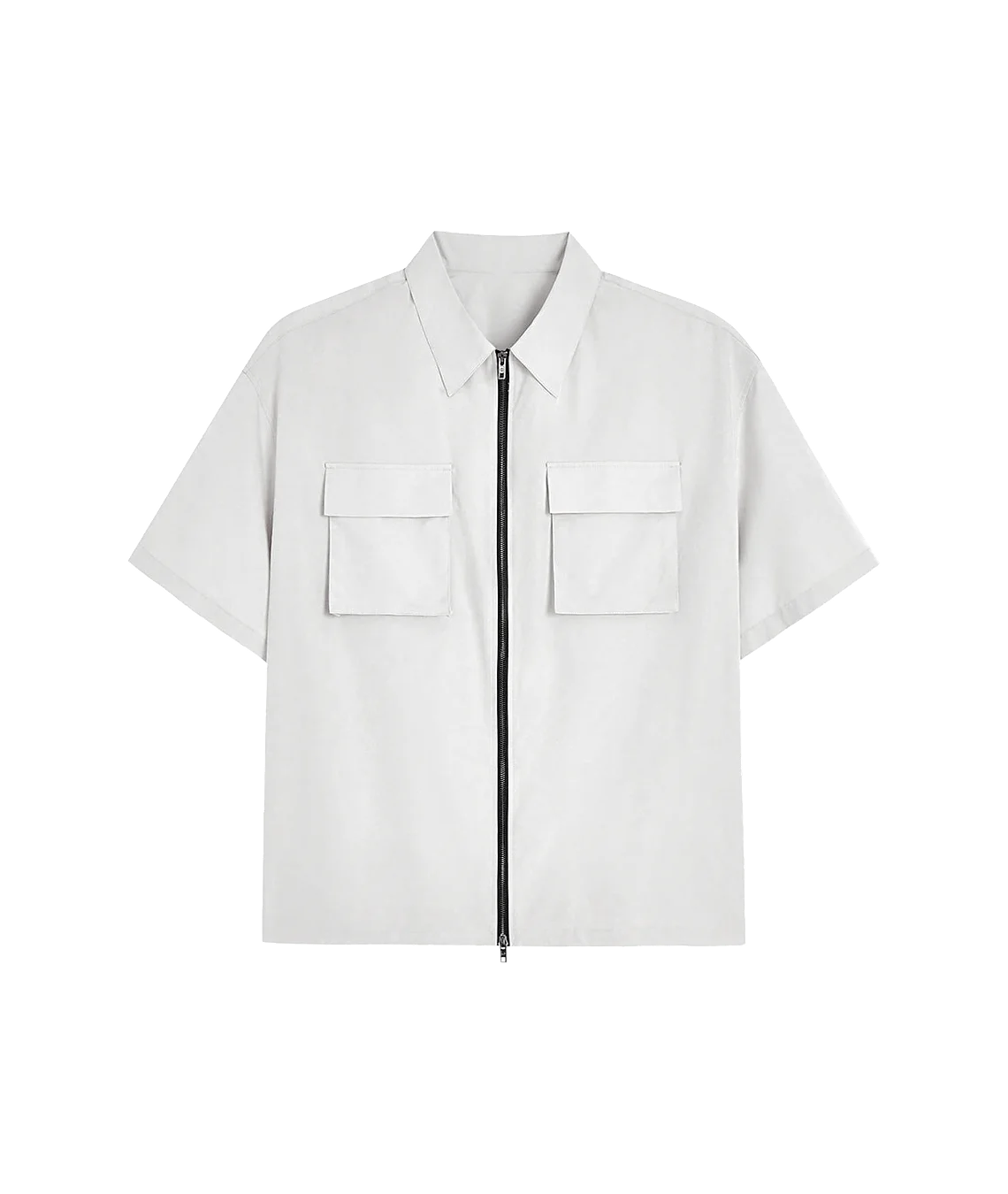 White short-sleeve shirt with a zipper on a white background